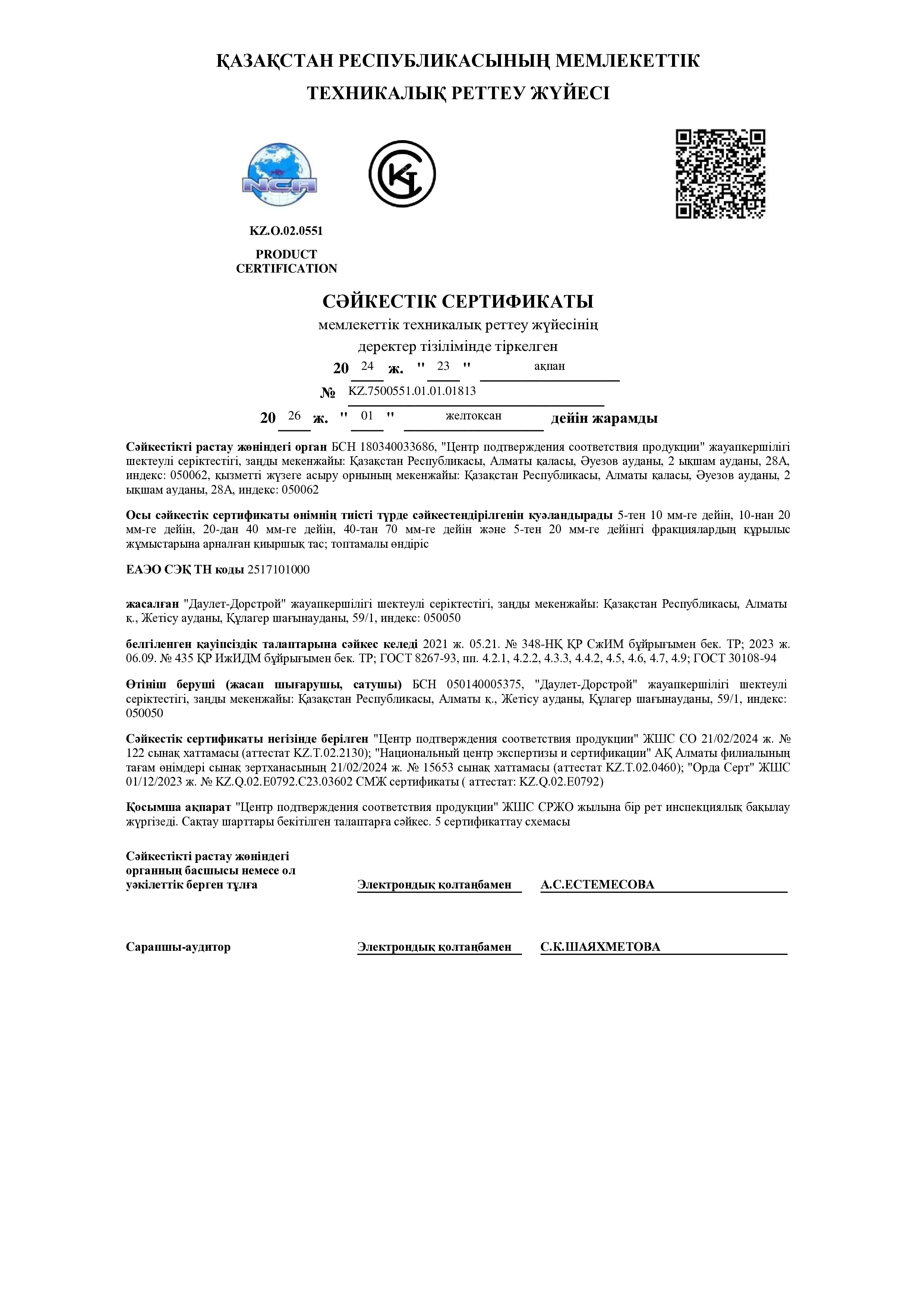 Сертификат на щебень